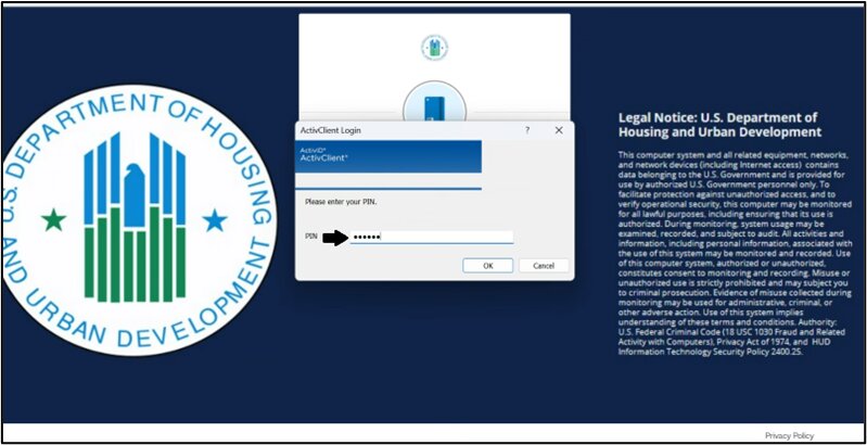 ActivClient Login dialog prompting for PIV / CAC card PIN