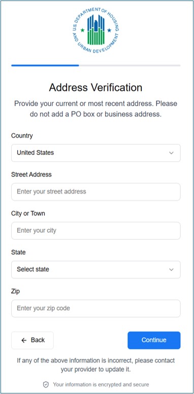 Address Verification screen
