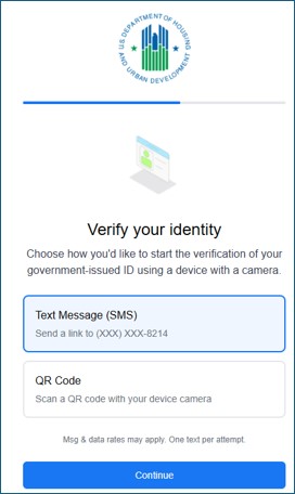 Text Message SMS option selected