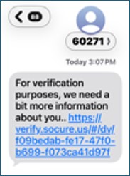Text message received on smartphone with verification link