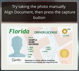Align driver's license manually and press capture button