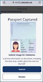 Passport photo page captured, submit or retake