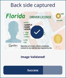 Back of driver's license captured and validated