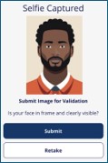 Selfie captured, submit or retake