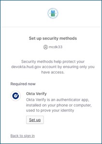 Set up security methods screen prompting Okta Verify setup